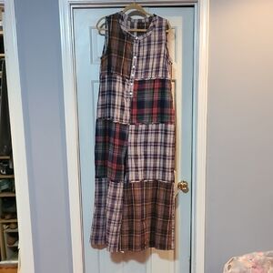 Patchwork Plaid Sleeveless Wideleg Jumpsuit